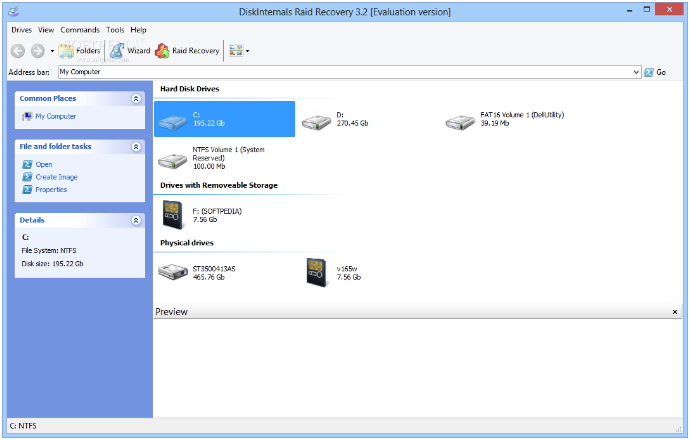 Ventana del software de recuperación de RAID de DiskInternals