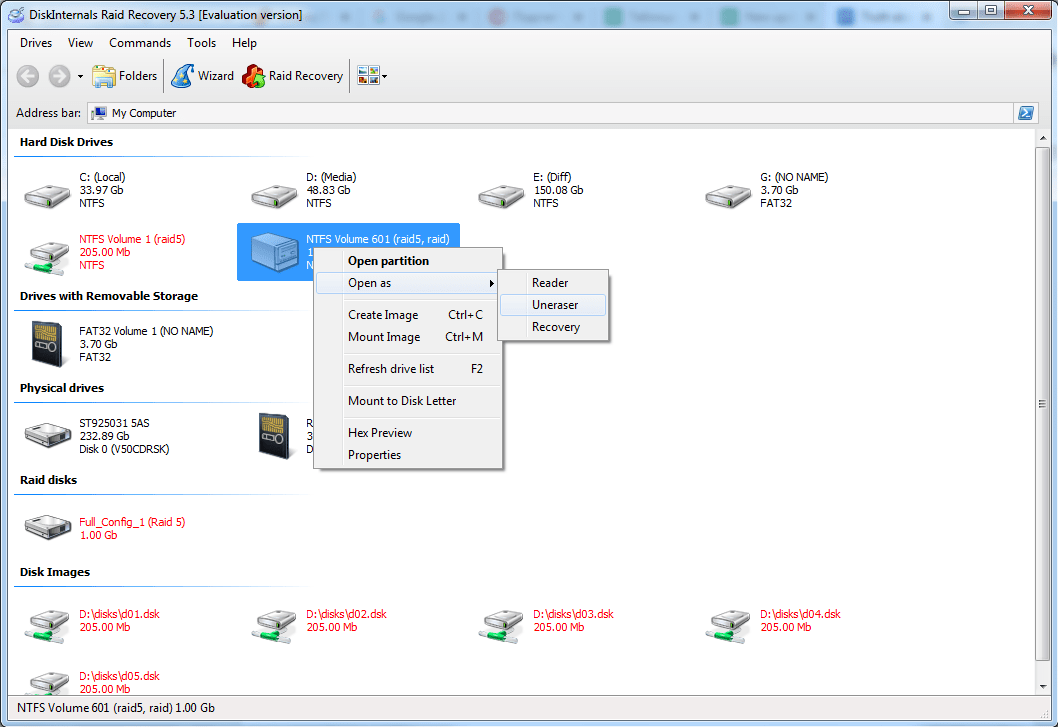 RAID5 abierto como Uneraser